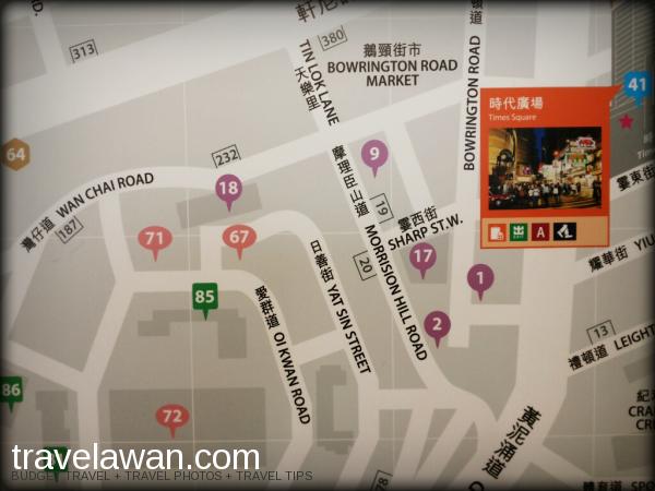 Peta di stasiun MTR Causeway Bay, No. 71 adalah lokasi Islamic Centre